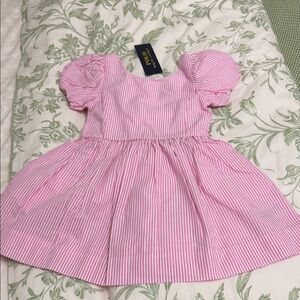 Ralph Lauren Pink and White Striped Kids Dress Size 3 NEW